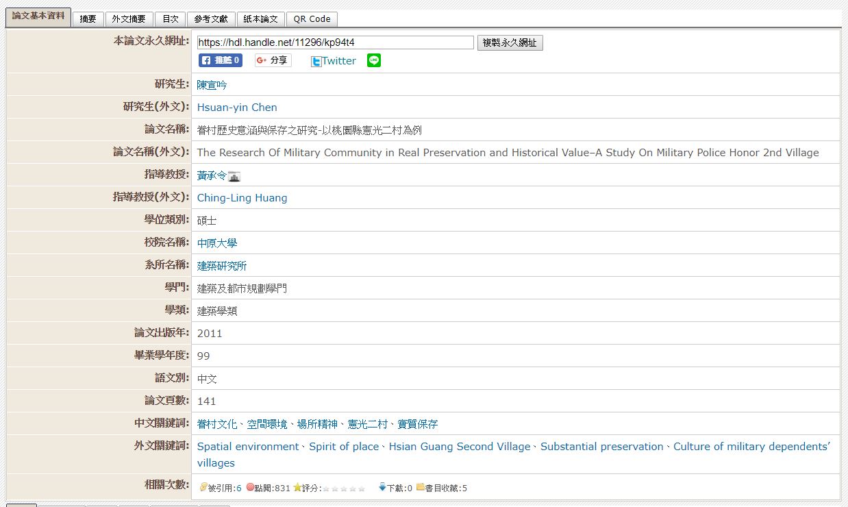 Read more about the article 《眷村歷史意涵與保存之研究：以桃園縣憲光二村為例》